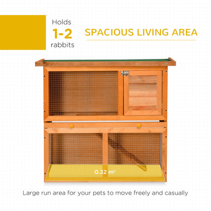2-Tier Wooden Rabbit and Guinea Pig Hutch with Sliding Tray and Opening Top - Vintage Yellow Green