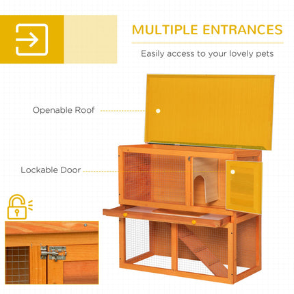 2-Tier Wooden Rabbit and Guinea Pig Hutch with Sliding Tray and Opening Top - Vintage Yellow Green