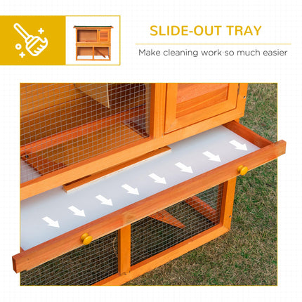 2-Tier Wooden Rabbit and Guinea Pig Hutch with Sliding Tray and Opening Top - Vintage Yellow Green
