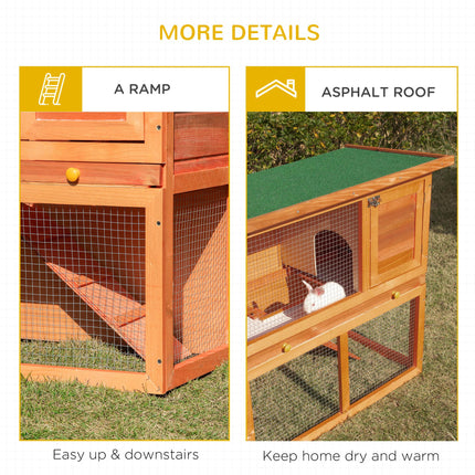 2-Tier Wooden Rabbit and Guinea Pig Hutch with Sliding Tray and Opening Top - Vintage Yellow Green