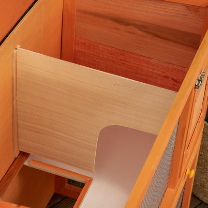 2-Tier Wooden Rabbit and Guinea Pig Hutch with Sliding Tray and Opening Top - Vintage Yellow Green