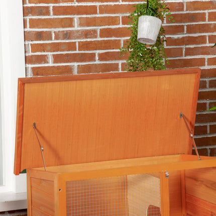 2-Tier Wooden Rabbit and Guinea Pig Hutch with Sliding Tray and Opening Top - Vintage Yellow Green