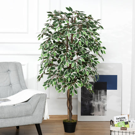 160cm Artificial Ficus Silk Tree with Cement Nursery Pot - Green