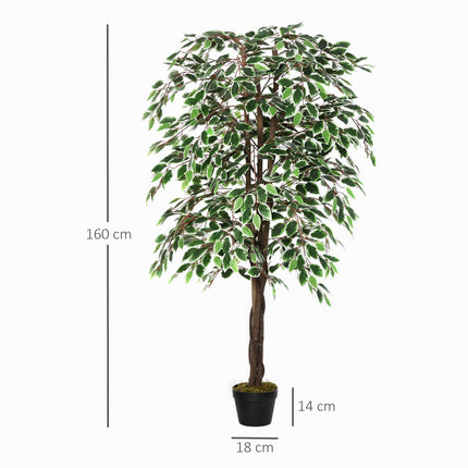 160cm Artificial Ficus Silk Tree with Cement Nursery Pot - Green