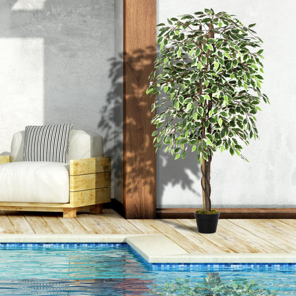 160cm Artificial Ficus Silk Tree with Cement Nursery Pot - Green