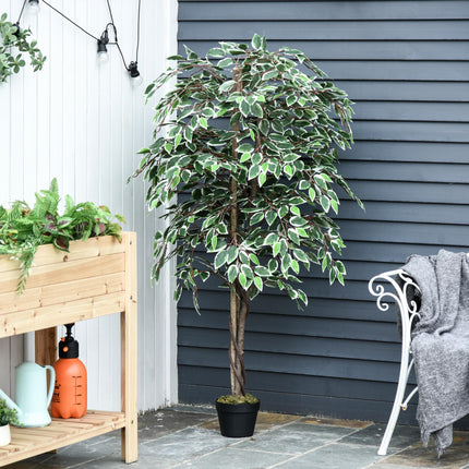 160cm Artificial Ficus Silk Tree with Cement Nursery Pot - Green