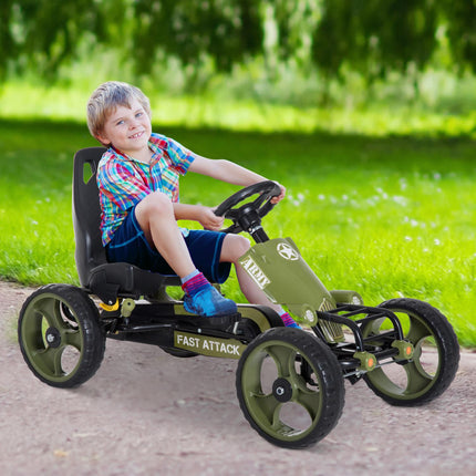 Kids Pedal Go Kart Ride On Racer with Adjustable Seat & Braking System - Green