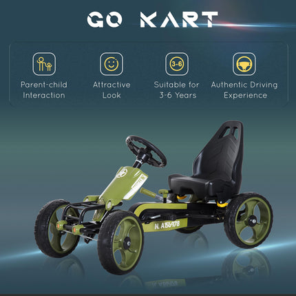 Kids Pedal Go Kart Ride On Racer with Adjustable Seat & Braking System - Green