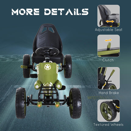Kids Pedal Go Kart Ride On Racer with Adjustable Seat & Braking System - Green