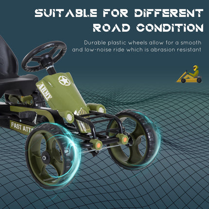 Kids Pedal Go Kart Ride On Racer with Adjustable Seat & Braking System - Green