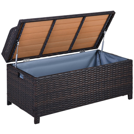 Patio PE Rattan Wicker Storage Bench with Cushion - Brown