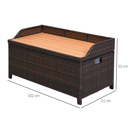 Patio PE Rattan Wicker Storage Bench with Cushion - Brown