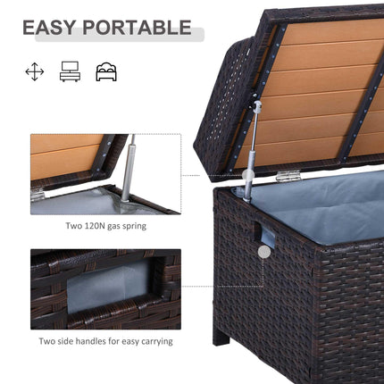 Patio PE Rattan Wicker Storage Bench with Cushion - Brown