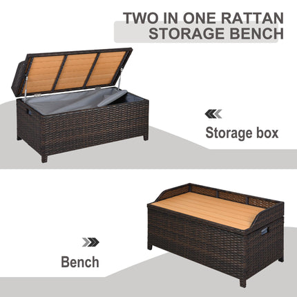 Patio PE Rattan Wicker Storage Bench with Cushion - Brown
