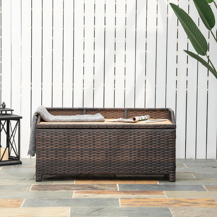 Patio PE Rattan Wicker Storage Bench with Cushion - Brown