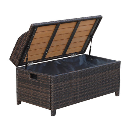Patio PE Rattan Wicker Storage Bench with Cushion - Brown