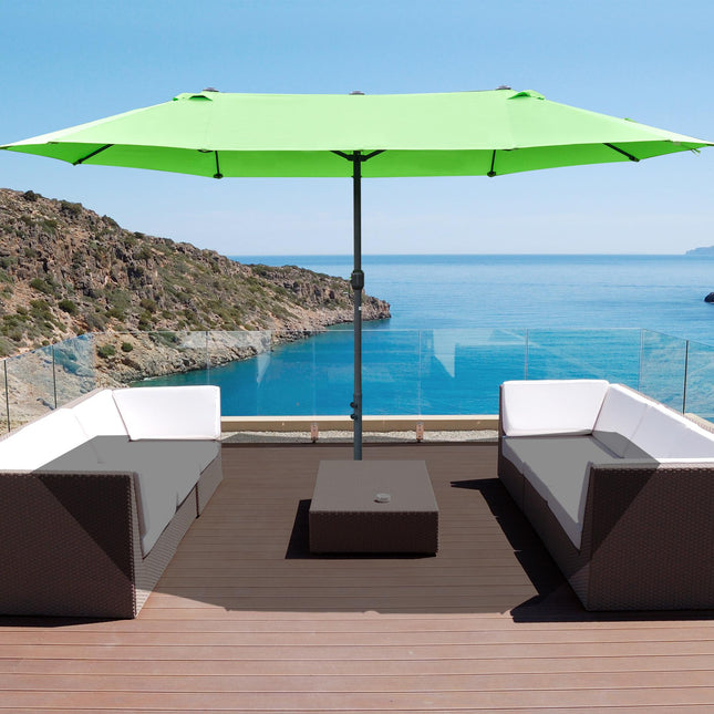 4.6m Double Canopy Garden Parasol with Cross Base - Green