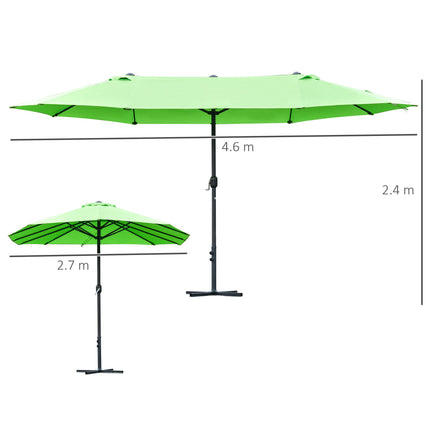 4.6m Double Canopy Garden Parasol with Cross Base - Green