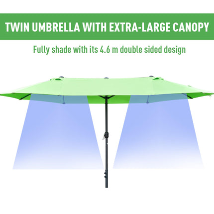 4.6m Double Canopy Garden Parasol with Cross Base - Green