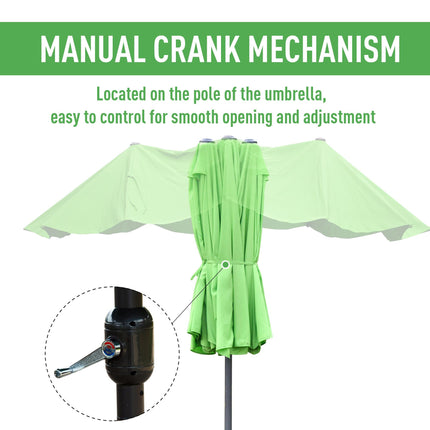4.6m Double Canopy Garden Parasol with Cross Base - Green