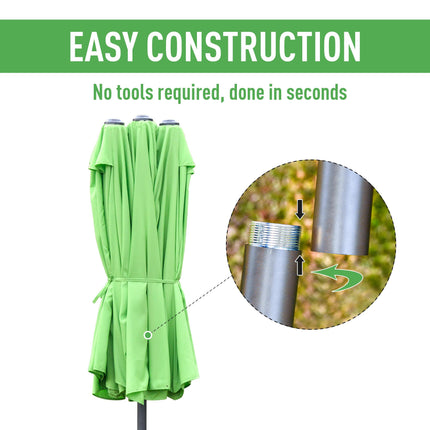 4.6m Double Canopy Garden Parasol with Cross Base - Green