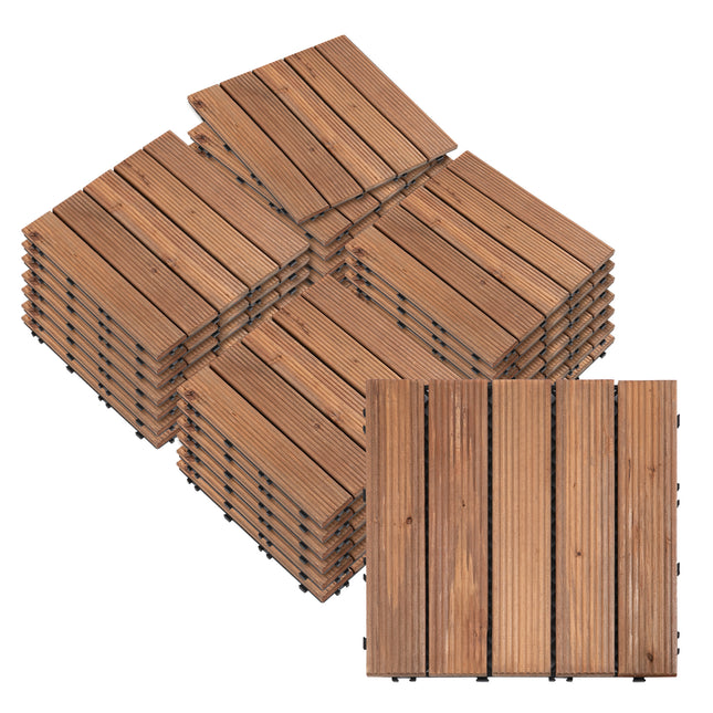 27 Piece Solid Wood Interlocking Deck Tiles Set 2.5㎡ - Brown