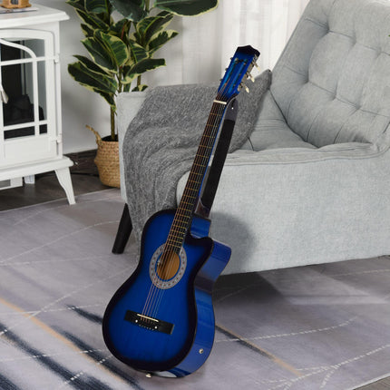 38in Beginner Cutaway Acoustic Electric Guitar with Case - Blue