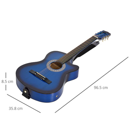 38in Beginner Cutaway Acoustic Electric Guitar with Case - Blue