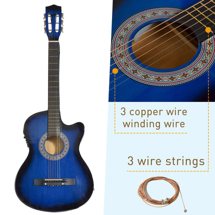 38in Beginner Cutaway Acoustic Electric Guitar with Case - Blue