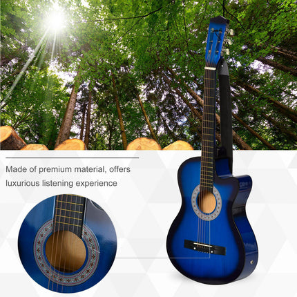 38in Beginner Cutaway Acoustic Electric Guitar with Case - Blue