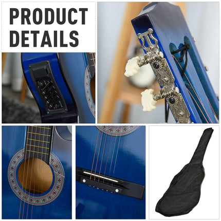 38in Beginner Cutaway Acoustic Electric Guitar with Case - Blue