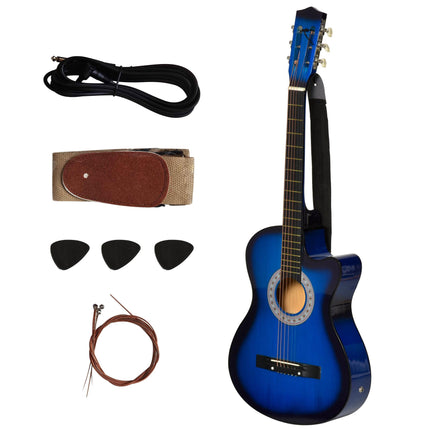 38in Beginner Cutaway Acoustic Electric Guitar with Case - Blue