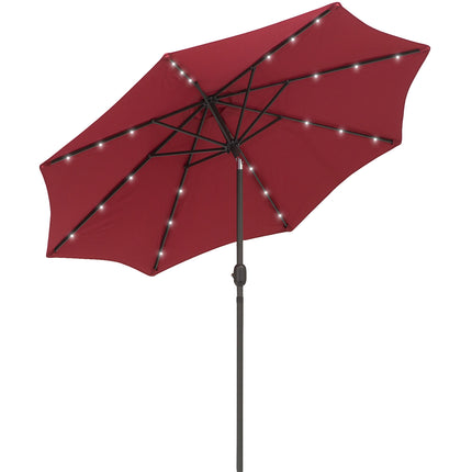 24 LED Solar Powered Garden Parasol with UV Resistant Fabric - Wine Red