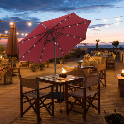 24 LED Solar Powered Garden Parasol with UV Resistant Fabric - Wine Red