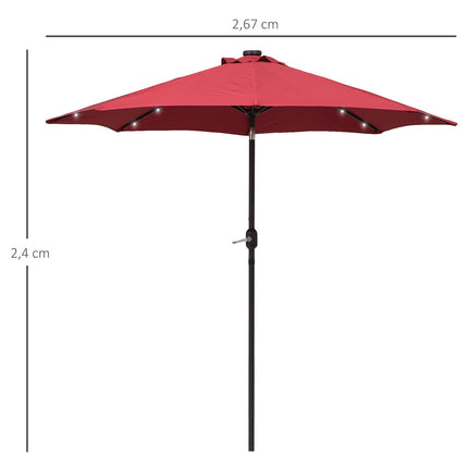24 LED Solar Powered Garden Parasol with UV Resistant Fabric - Wine Red