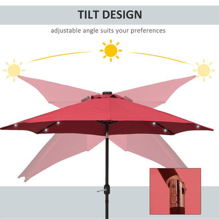 24 LED Solar Powered Garden Parasol with UV Resistant Fabric - Wine Red