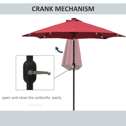 24 LED Solar Powered Garden Parasol with UV Resistant Fabric - Wine Red