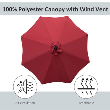 24 LED Solar Powered Garden Parasol with UV Resistant Fabric - Wine Red