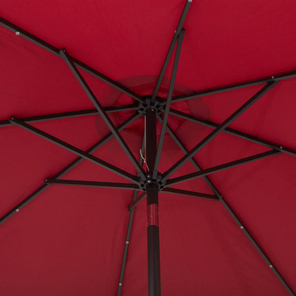 24 LED Solar Powered Garden Parasol with UV Resistant Fabric - Wine Red