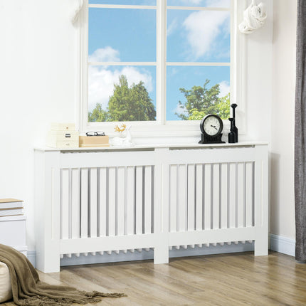 Slatted Radiator Cover Cabinet 172L x 19W x 81H cm with MDF Lined Grill - White