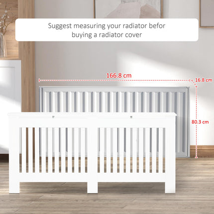 Slatted Radiator Cover Cabinet 172L x 19W x 81H cm with MDF Lined Grill - White