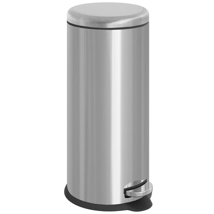 30L Foot Pedal Bin Stainless Steel Kitchen Waste Rubbish Lid - Black & Silver