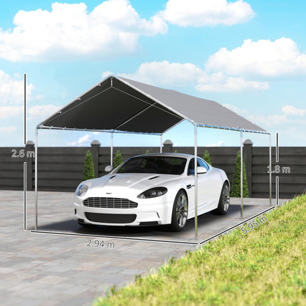 3 x 6m Heavy Duty Galvanised Steel Carport Shelter - Waterproof Grey