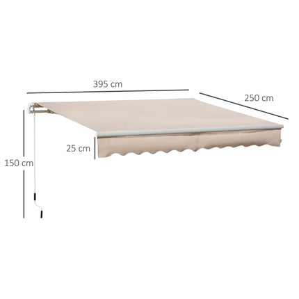 Retractable Manual Awning Sun Shade Canopy 395x250 cm with Crank Handle - Beige
