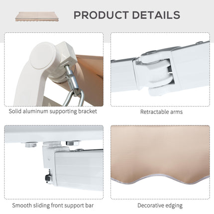 Retractable Manual Awning Sun Shade Canopy 395x250 cm with Crank Handle - Beige