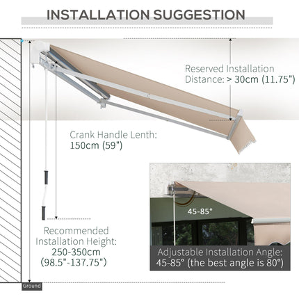 Retractable Manual Awning Sun Shade Canopy 395x250 cm with Crank Handle - Beige