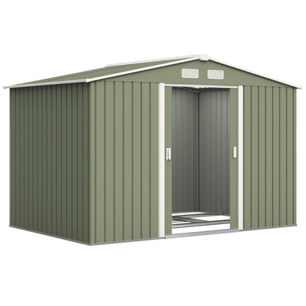 9 x 6ft Metal Garden Storage Shed with Lockable Double Doors & Foundation Kit - Light Green