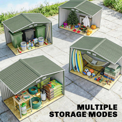 9 x 6ft Metal Garden Storage Shed with Lockable Double Doors & Foundation Kit - Light Green