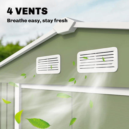 9 x 6ft Metal Garden Storage Shed with Lockable Double Doors & Foundation Kit - Light Green