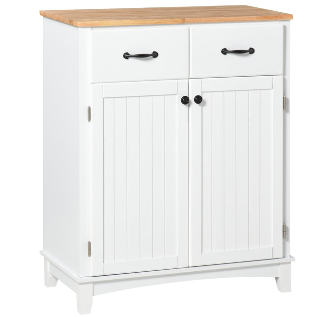 Modern Kitchen Cupboard Storage Cabinet with 2 Drawers and Tableware Organizer - White